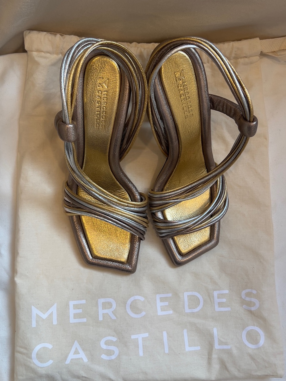 MERCEDES CASTILLO Metallic Gold and Bronze Strappy Sandals